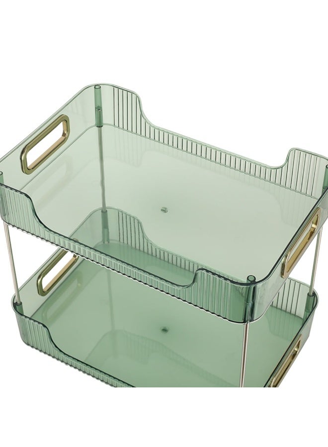 2-Tier Acrylic Stackable Organizer Space-Saving Multi-Purpose Storage Rack for Cosmetics, Perfumes, Skincare, and Kitchen Essentials Modern Countertop Organizer for Bathroom, Kitchen & Vanity (30×25 cm)- Green - Image 5
