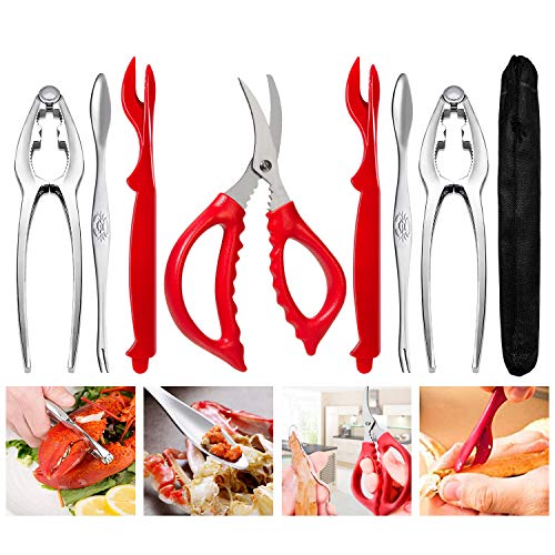 ZAUGONTW Crab Crackers and Tools, Crab Leg Crackers and Picks Set, Picks Knife for Crab, Shellfish Scissors Nut Cracker, Stainless Steel Seafood Utensils Crackers & Forks Cracker (Red) - Image 1