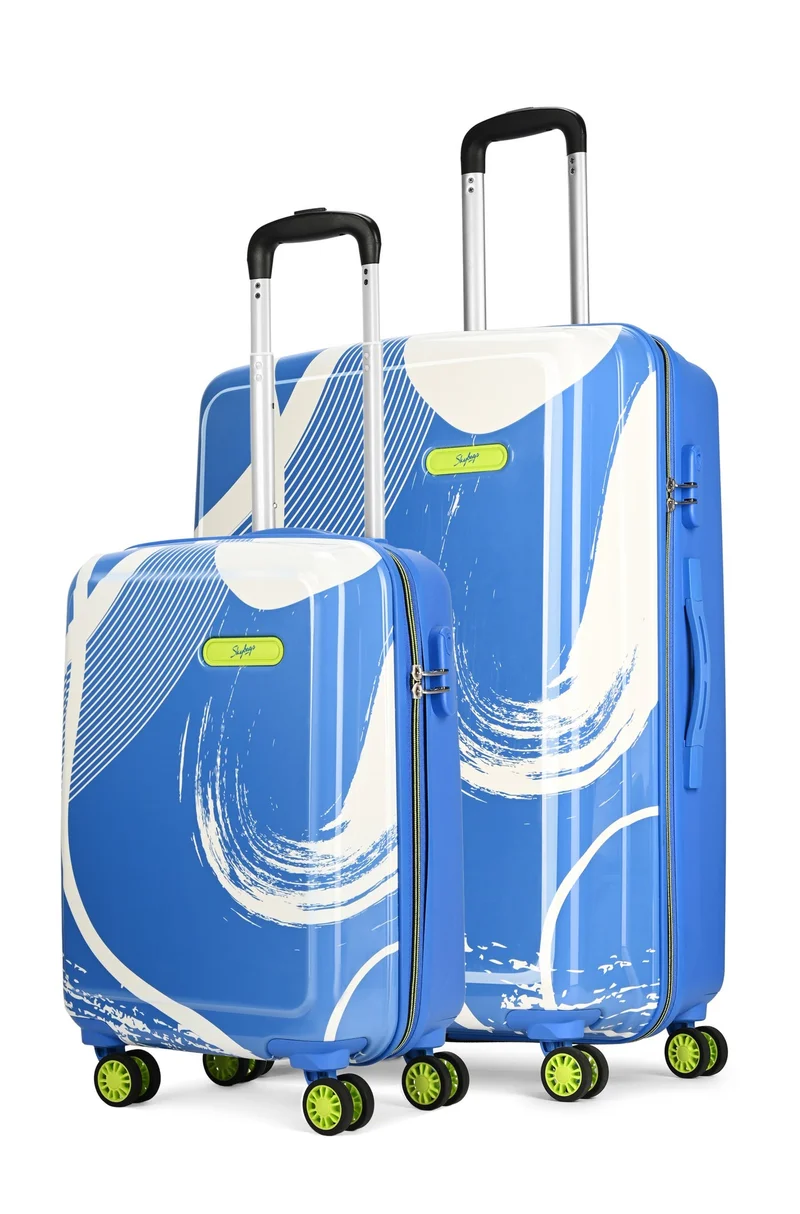 Skybags SPLASH Set of 2 Polypropylene(PP), 4 Spinner Double Wheel Trolley Bags for Travel, Hard Case Lightweight Bag with TSA Lock, Tough Suitcase for Travel (Large-28, Cabin-20 Inch), Blue