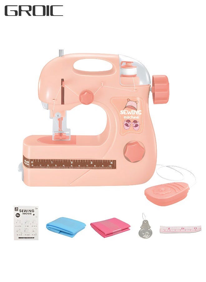 GROIC Portable Mini Sewing Machine with Light,DIY Sewing Kit Set,Portable Multi-Purpose Crafting Mending Machine Toy,Pretend Toy for Kids  - Image 1