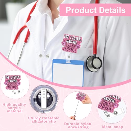 Vozekrod Funny and Cute Badge Reel - We Listen and We Don't Judge Design, Durable Retractable ID Holder for Nurses, Therapists, Counselors, Ideal for Healthcare Workers - Image 5
