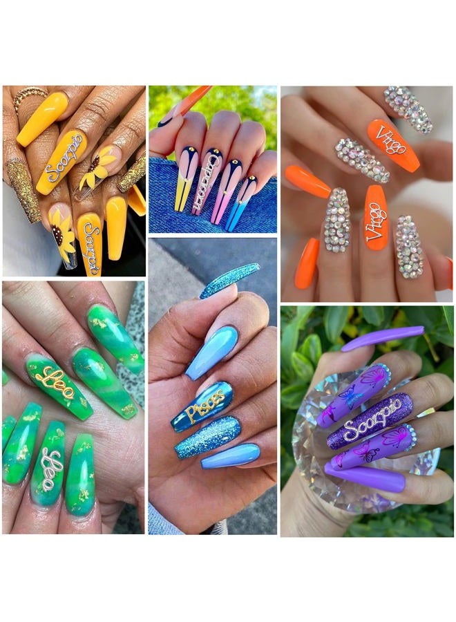 Mity Rain Zodiac Nail Charms, 96pcs Twelve Constellation Charms Set Alloy for Nail Art Decoration (Gold, Silver) - Image 3