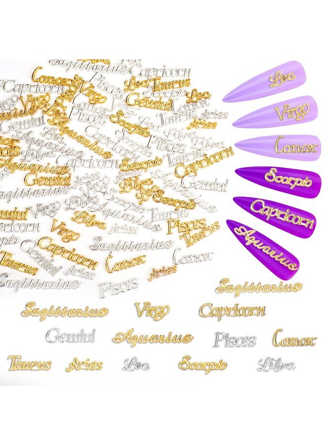 Mity Rain Zodiac Nail Charms, 96pcs Twelve Constellation Charms Set Alloy for Nail Art Decoration (Gold, Silver) - Image 1