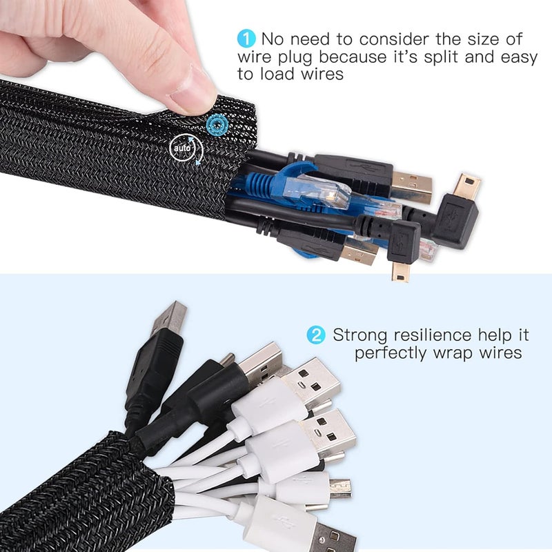 AGPTEK White Cable Sleeve Cover, 6.6 ft-1 inch, Cord Management System for Desk PC TV Computer Projector Wires Protection and Organization, Home, Theater and Office (Black) - Image 4