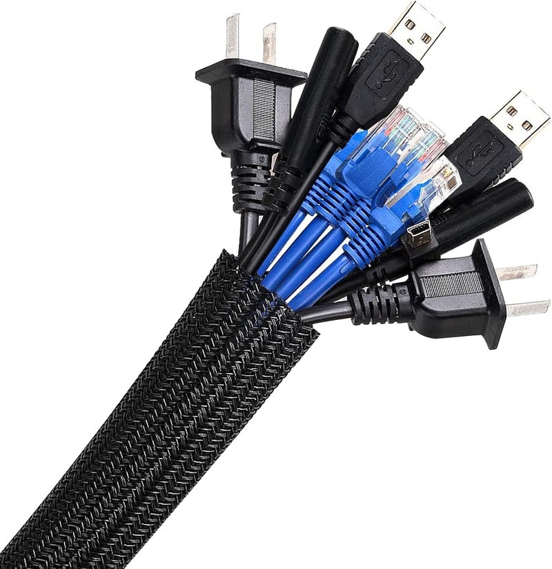 AGPTEK White Cable Sleeve Cover, 6.6 ft-1 inch, Cord Management System for Desk PC TV Computer Projector Wires Protection and Organization, Home, Theater and Office (Black) - Image 1