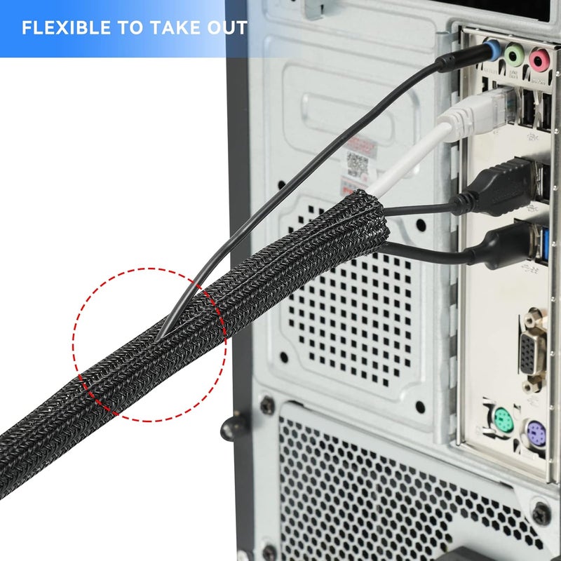 AGPTEK White Cable Sleeve Cover, 6.6 ft-1 inch, Cord Management System for Desk PC TV Computer Projector Wires Protection and Organization, Home, Theater and Office (Black) - Image 5