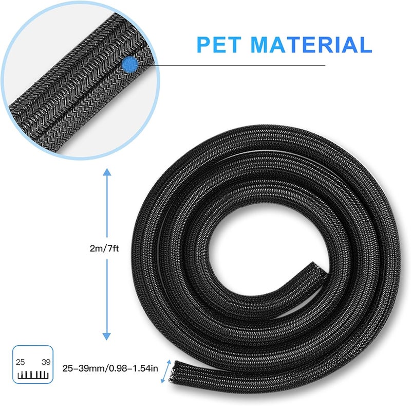 AGPTEK White Cable Sleeve Cover, 6.6 ft-1 inch, Cord Management System for Desk PC TV Computer Projector Wires Protection and Organization, Home, Theater and Office (Black) - Image 2