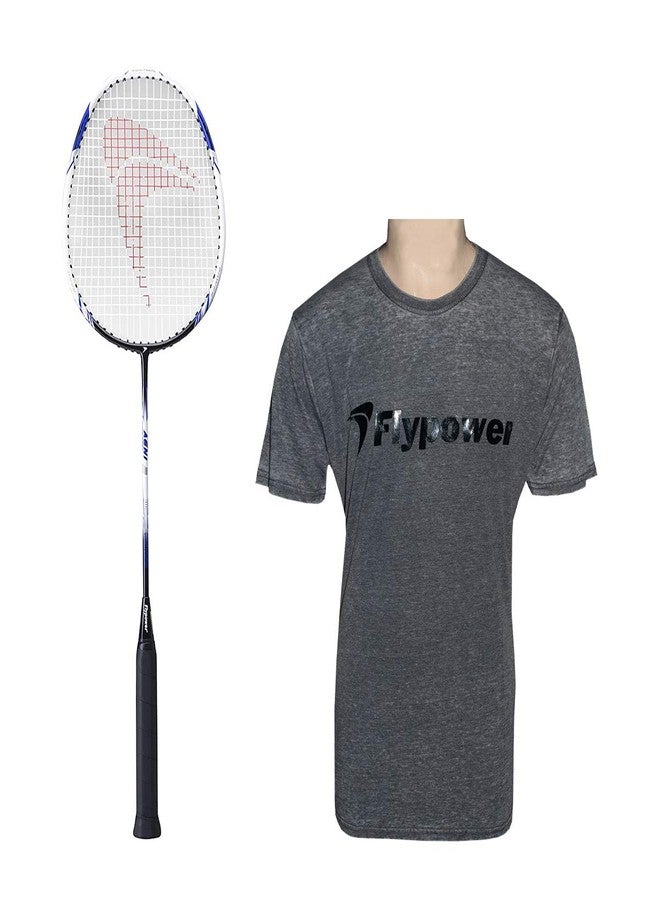 FLYPOWER Badminton Racket Composite Material Agni 2 With T-Shirt U.K Ranjini Grey Size M - Image 1