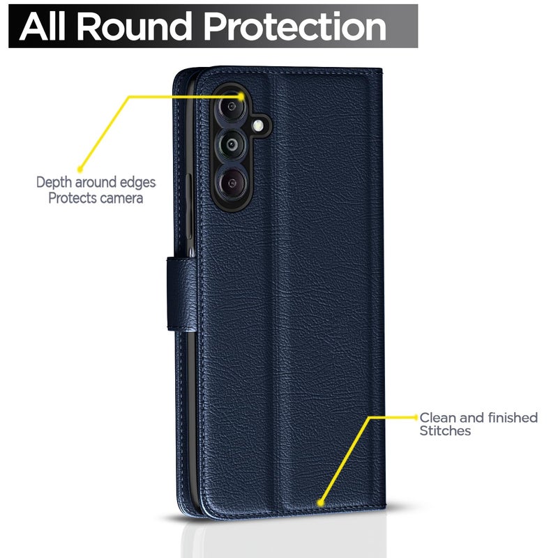 Pikkme Flip Cover Leather Finish | Inside TPU with Card Pockets | Wallet Stand and Shock Proof | Complete Protection Flip Case for Samsung Galaxy M14 5G(Blue) - Image 4