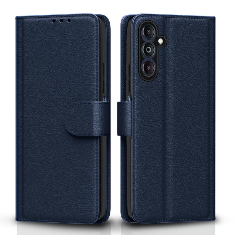 Pikkme Flip Cover Leather Finish | Inside TPU with Card Pockets | Wallet Stand and Shock Proof | Complete Protection Flip Case for Samsung Galaxy M14 5G(Blue) - Image 1