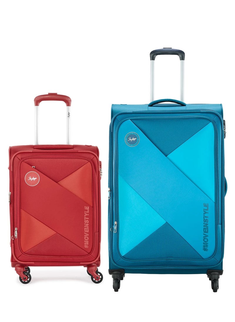 Skybags - Converge Plus Set of 2 Luggage | Push Button Trolley| Anti Theft Zipper| Polyester | Cabin- 20 inch- Red, Large-28 Inch- Light Blue - Image 1