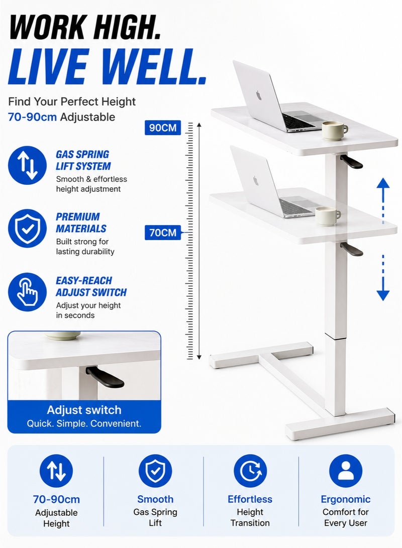 WALALLA Adjustable Overbed Table with Rolling Wheels, 80x40cm C-Shaped Laptop Desk, Height Adjustable Bedside Sofa Side Table for Working, Reading, Dining, Couch & Living Room, White - Image 3