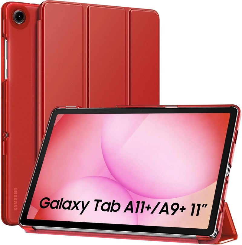 MoKo Case for Galaxy Tab A11+ Plus/A9+ 11-Inch 2025/2023, Slim Stand Protective Smart Cover with Hard PC Translucent Back Shell for Galaxy Tab A11+/A9 Plus Tablet, Red - Image 1