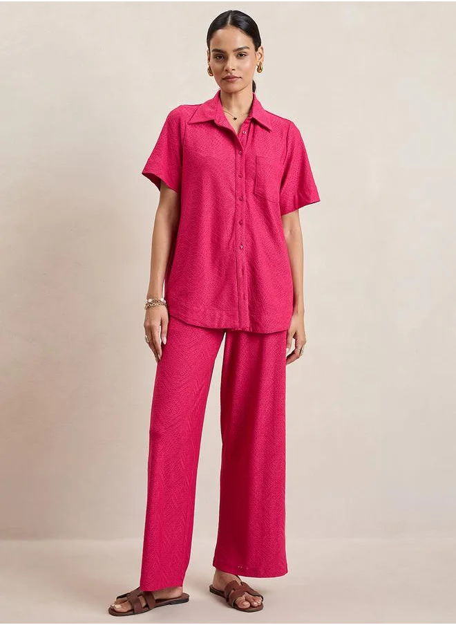 فيميلا Knitted Schiffli Button Down Longline Shirt by Styli
