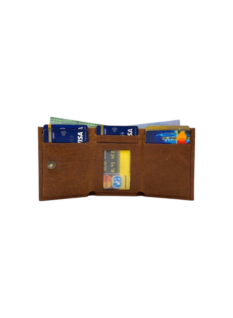 LAVERI LEATHER Compact Trifold Cards & Cash Wallet # 1891 Button - Image 1