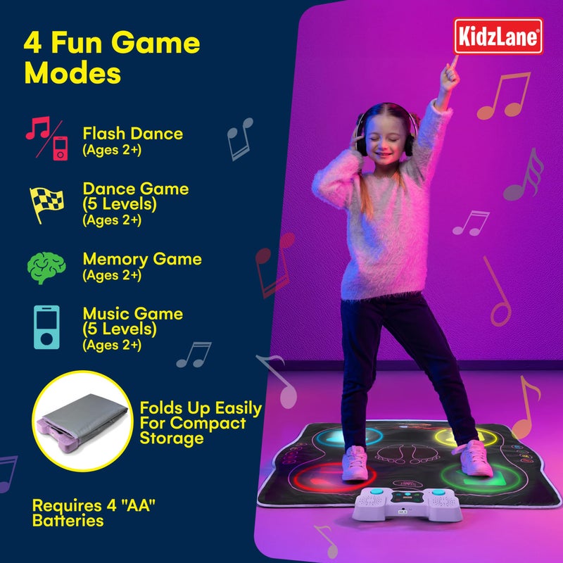 Kidzlane Electronic Dance Mat for Kids 8-12, Wireless Kids' Dance Pad with Bluetooth/AUX, Built-in Music, 5 Challenge Levels, 4 Modes - Interactive Toys for Children, Ages 6 and Up - Image 4