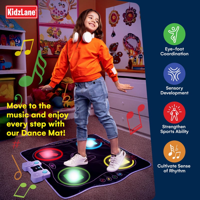 Kidzlane Electronic Dance Mat for Kids 8-12, Wireless Kids' Dance Pad with Bluetooth/AUX, Built-in Music, 5 Challenge Levels, 4 Modes - Interactive Toys for Children, Ages 6 and Up - Image 2