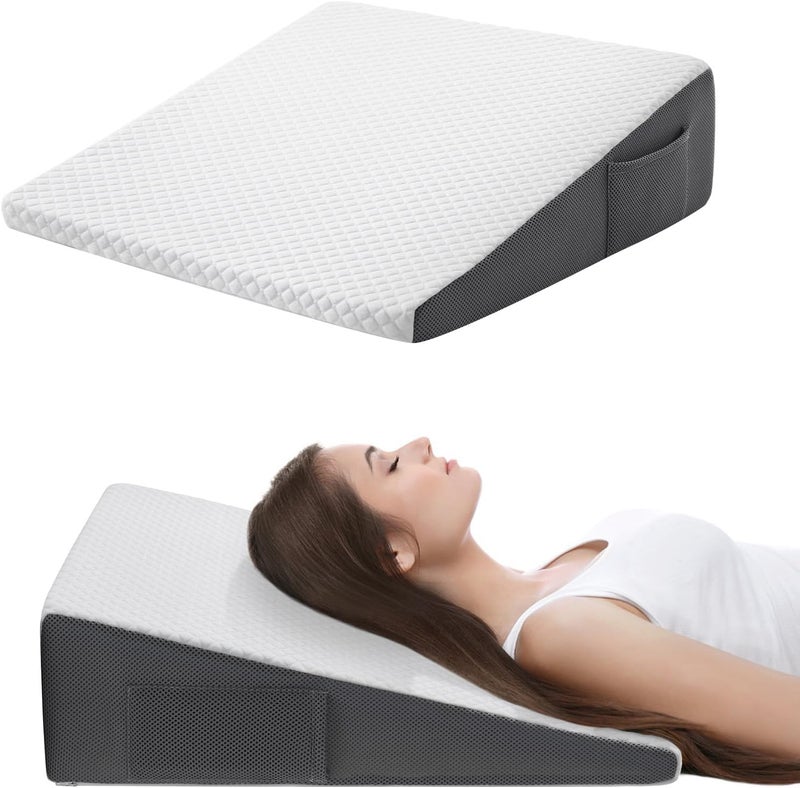 7.5" Bed Wedge Pillow for Sleeping After Surgery, Back Support, Leg Elevation, Gerd Acid Reflux, Relief Neck Pain, Sleep Apnea, Snoring, Cooling Bamboo Memory Foam Triangle Incline  Wedge - Image 1