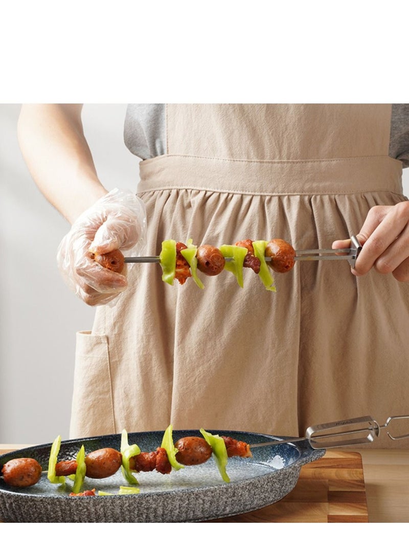 Y&D Skewers for Grilling Double Pronged BBQ with Push Bar Shish Kebab Stainless Steel Skewer Sticks Camping or family Reusable 6 Pack  - Image 4