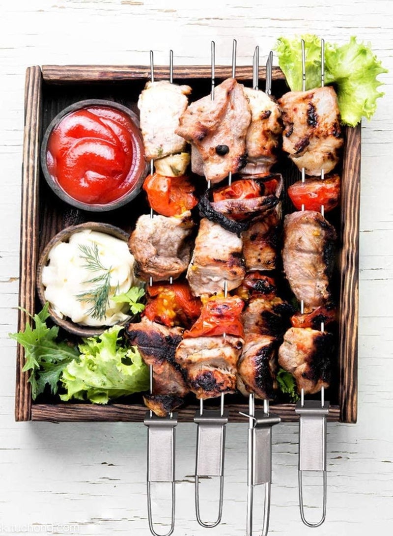 Y&D Skewers for Grilling Double Pronged BBQ with Push Bar Shish Kebab Stainless Steel Skewer Sticks Camping or family Reusable 6 Pack  - Image 3