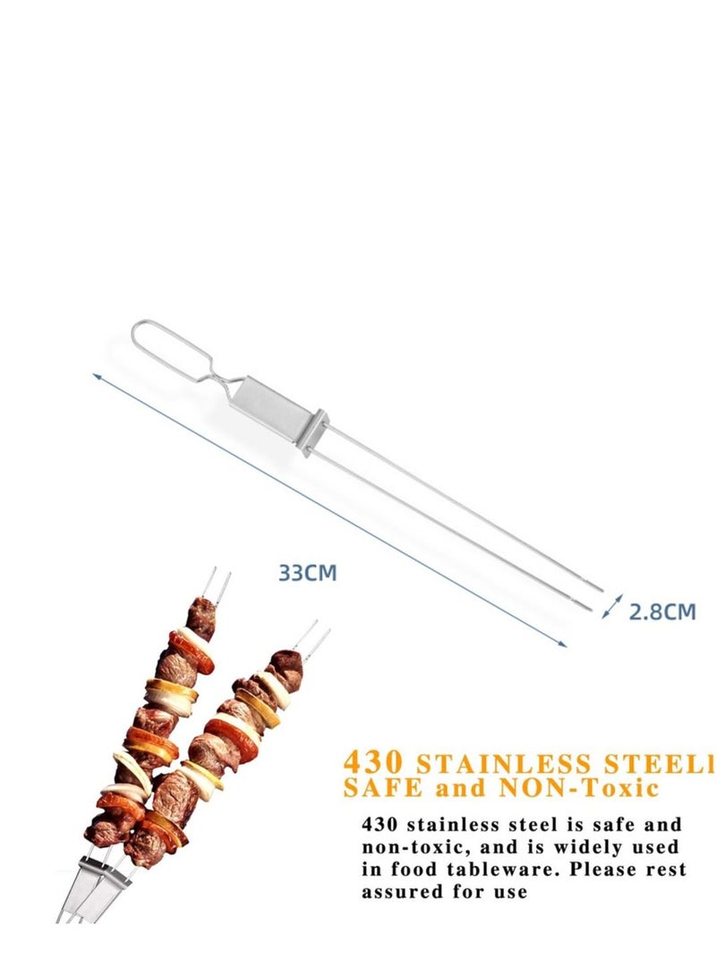 Y&D Skewers for Grilling Double Pronged BBQ with Push Bar Shish Kebab Stainless Steel Skewer Sticks Camping or family Reusable 6 Pack  - Image 5