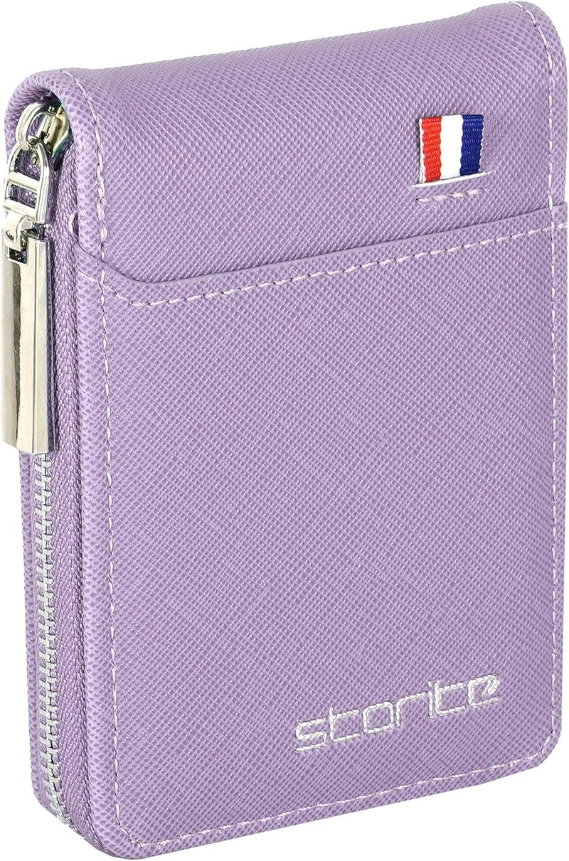Storite PU Leather 9 Slot Vertical Credit Debit Card Holder Money Wallet Zipper Coin Purse for Men Women (Lightpurple - 11.5 x 2 x 8 Cm) - Image 1