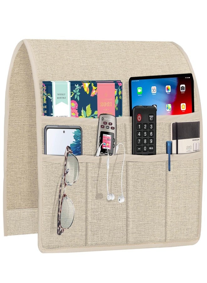 Joywell حامل جهاز تحكم عن بعد بيج من جويويل، منظم كرسي استرخاء، منظم أريكة، منظم مسند ذراع الأريكة، قماش كتان، لون بني فاتح، منظم كرسي أريكة بذراعين مع 6 جيوب تخزين للمجلات والأجهزة اللوحية والهواتف وأجهزة الآيباد - Image 1