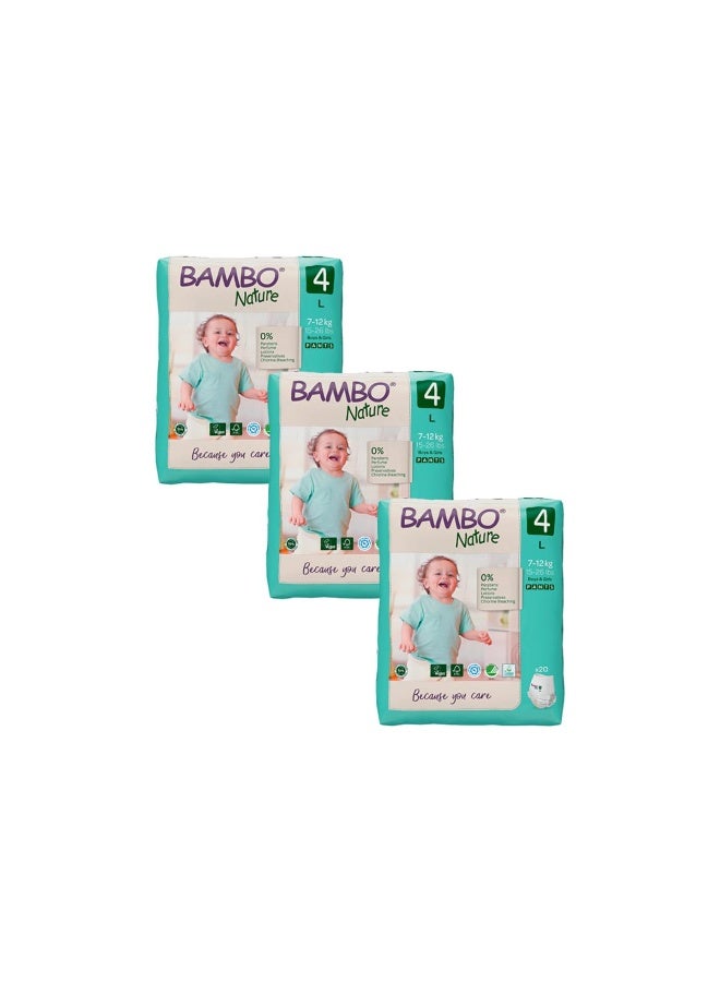 Bambo Nature Premium Baby Pants Diapers for Baby Large Size (7-12 Kgs), Super Absorbent, Breathable, Extra Soft, Dermatologically Tested, Hypoallergenic Nappies With Wetness Indicator, 60 Count