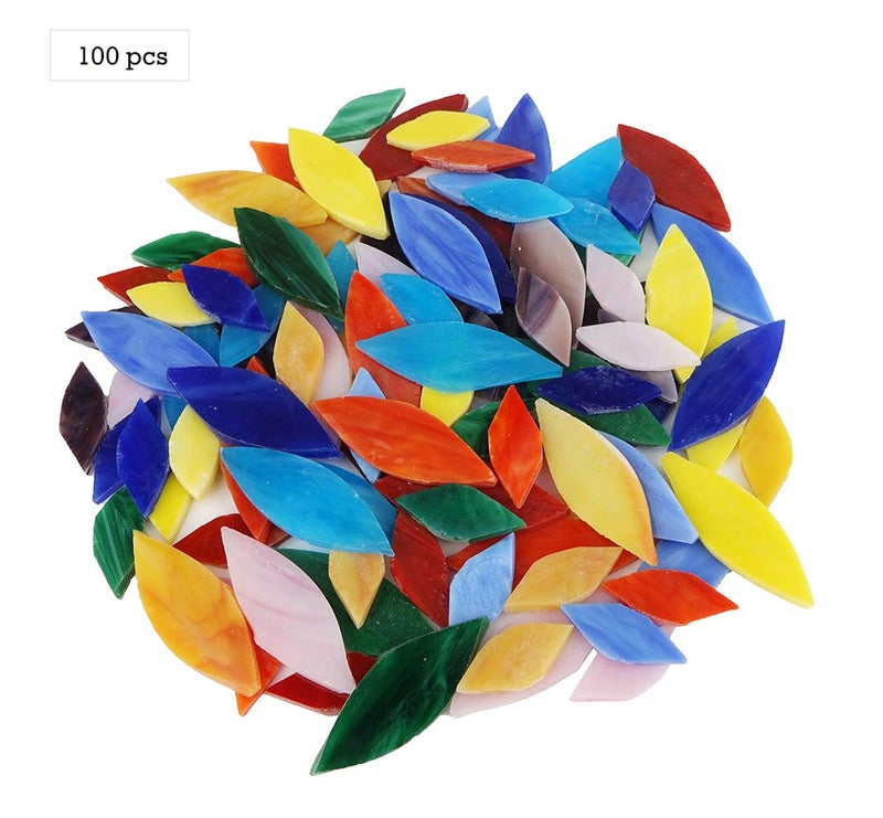 Lanyani Bright Glass Petal Mosaic Tiles, Hand-Cut Stained Glass Flower Leaves Tiles for Crafts, 100 Pieces Assorted Size&Colorsâ€¦ - Image 2