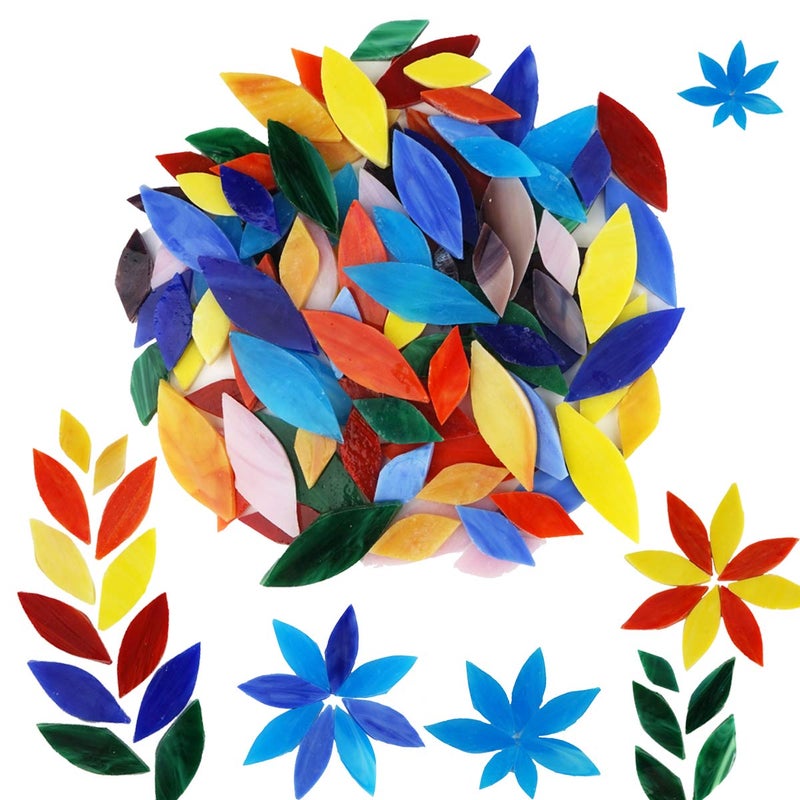 Lanyani Bright Glass Petal Mosaic Tiles, Hand-Cut Stained Glass Flower Leaves Tiles for Crafts, 100 Pieces Assorted Size&Colorsâ€¦ - Image 1