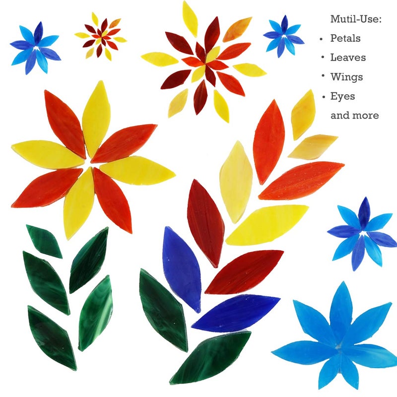 Lanyani Bright Glass Petal Mosaic Tiles, Hand-Cut Stained Glass Flower Leaves Tiles for Crafts, 100 Pieces Assorted Size&Colorsâ€¦ - Image 3