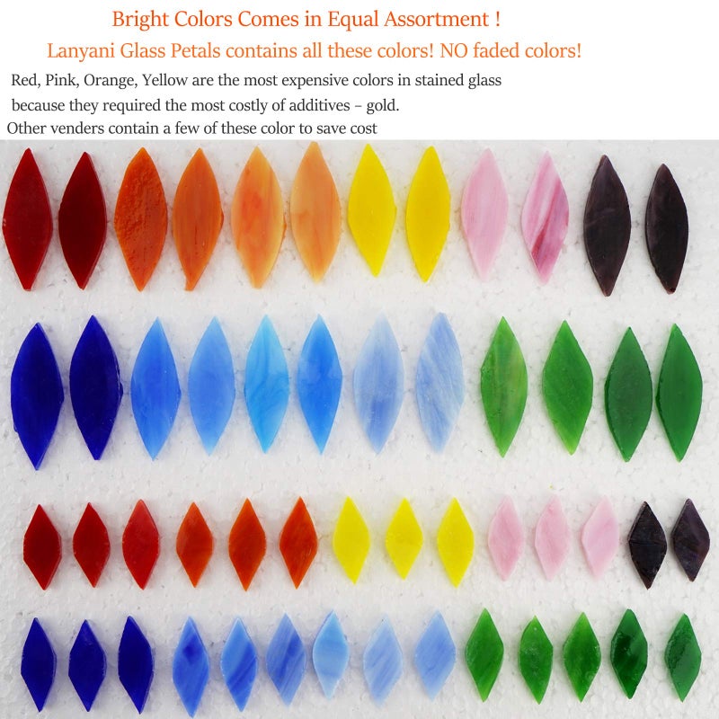 Lanyani Bright Glass Petal Mosaic Tiles, Hand-Cut Stained Glass Flower Leaves Tiles for Crafts, 100 Pieces Assorted Size&Colorsâ€¦ - Image 5