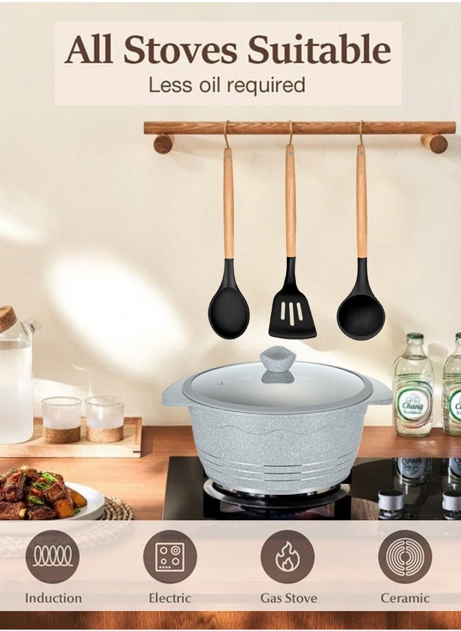 Rockland 22-piece Granite-coated Non-stick Cookware Set For All Stoves, Including Frying Pan, Stew Pan, Sauté Pan, Roasting Pan And Spatula Set, Pfoa-free, Glass Lid With Silicone Rim And Non-slip Handle (Gray)  - Image 4