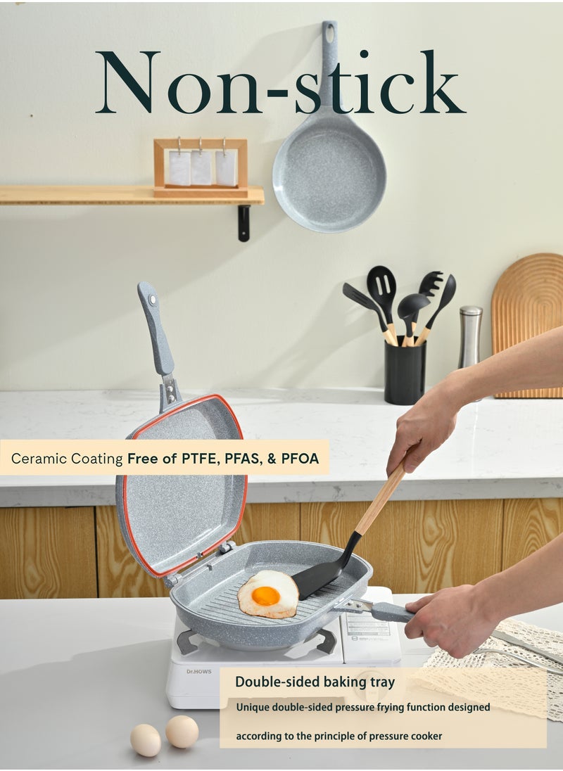Rockland 22-piece Granite-coated Non-stick Cookware Set For All Stoves, Including Frying Pan, Stew Pan, Sauté Pan, Roasting Pan And Spatula Set, Pfoa-free, Glass Lid With Silicone Rim And Non-slip Handle (Gray)  - Image 3