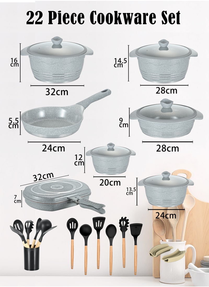 Rockland 22-piece Granite-coated Non-stick Cookware Set For All Stoves, Including Frying Pan, Stew Pan, Sauté Pan, Roasting Pan And Spatula Set, Pfoa-free, Glass Lid With Silicone Rim And Non-slip Handle (Gray)  - Image 5