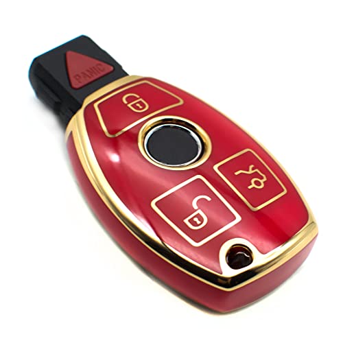FEYOUN Key Fob Cover Compatible with Mercedes Benz CLS CLA CLK GL R SLK AMG A B C S E G M Class Smart TPU Remote Keyless Key Fob Case Protection Shell Accessories Red - Image 1