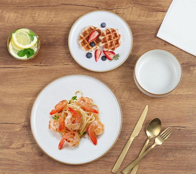 E-far طقم أطباق وأوعية إيفار لـ 4 أشخاص 12 قطعة من الخزف الحجري مع طلاء تفاعلي آمن للاستخدام في الميكروويف وغسالة الصحون باللون الأبيض على شكل صدفة - Image 4