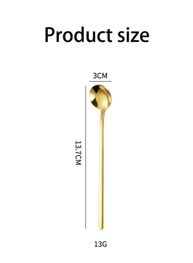 6 PCS  Coffee Spoons Stainless Steel Small Round Spoon Stirring Spoons Tea Spoons Long Handle Gold Teaspoons Ice Tea Spoons Long Spoons for Stirring Gold Espresso Spoons Stainless Steel（Gold）  - Image 2