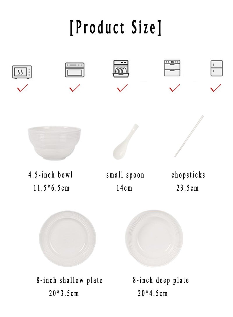 16 - Piece High - Quality Ceramic Dinnerware Set, Pure White With Thread Pattern, Great For Home Dining And Gifting, Minimalist & High - End - Image 2