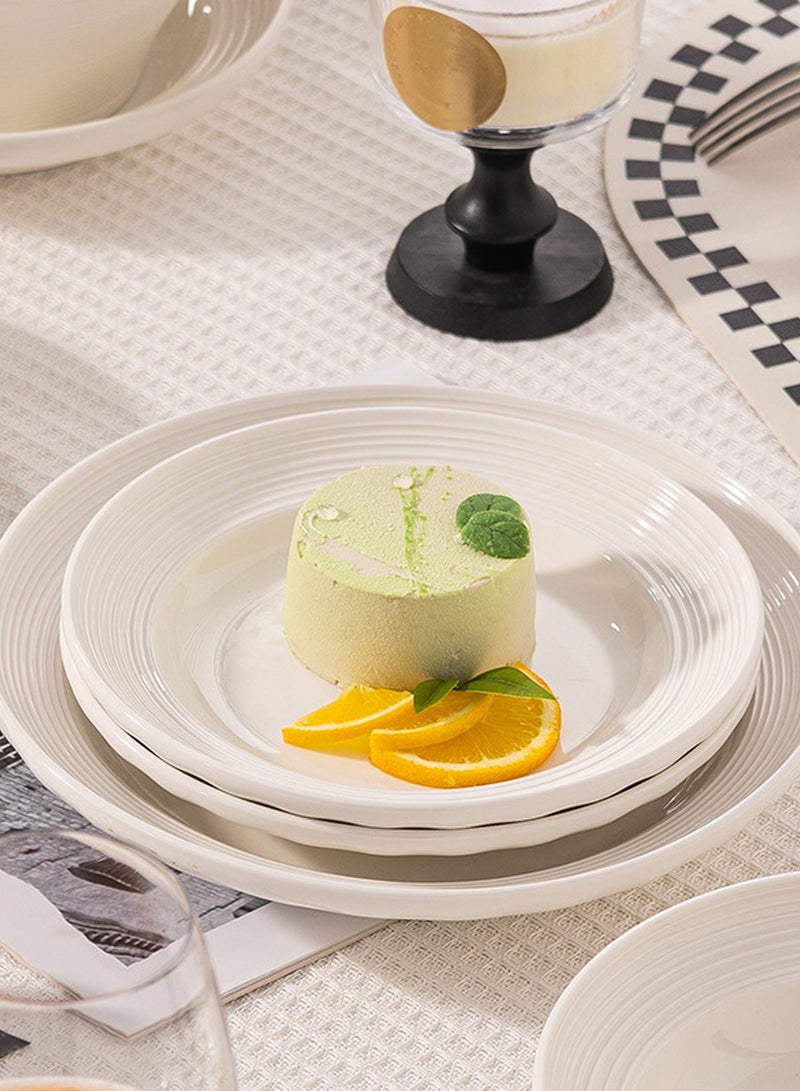 16 - Piece High - Quality Ceramic Dinnerware Set, Pure White With Thread Pattern, Great For Home Dining And Gifting, Minimalist & High - End - Image 3