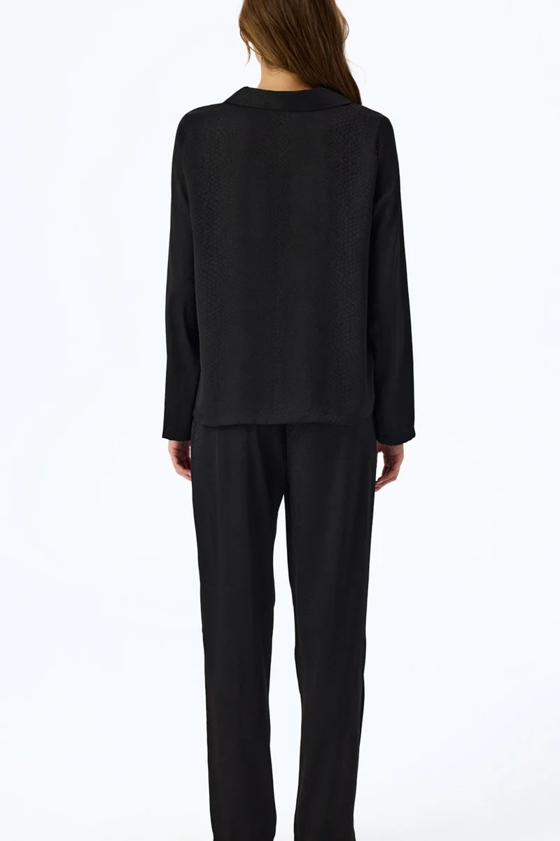 Penti PENTI Fleur Satin Snake Print Long Sleeve Shirt Trousers Pajama Set