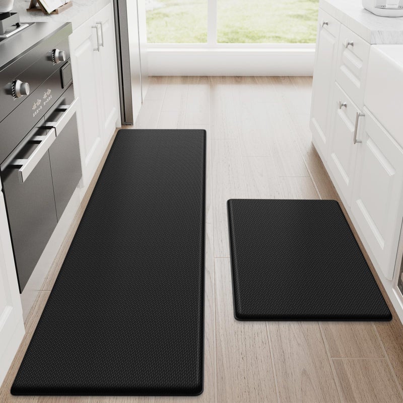 StepRite Kitchen Mats 2PCS Kitchen Rugs Cushioned Anti Fatigue Kitchen Mats for Floor NonSlip Standing Desk Mat Waterproof Kitchen Rug Set for Kitchen Floor Office 173x30173x59 Black