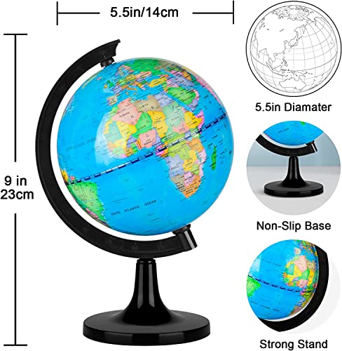 Wizdar 55 World Globe for Kids Learning Educational Rotating World Map Globes Mini Size Decorative Earth Children Globe for Classroom Geography Teaching Desk and Office Decoration55 inch - Image 5