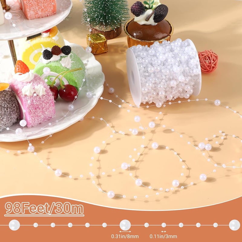 SUREAM Artificial Pearl String, 98 Feet Pearl Garland for Decorating, White Bead String for Floating Candle, Faux Pearls Beads String for Vases Filler Wedding Centerpiece Party Christmas Home Decor - Image 2