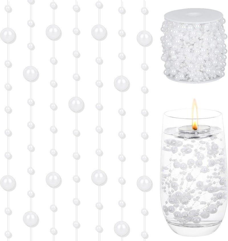 SUREAM Artificial Pearl String, 98 Feet Pearl Garland for Decorating, White Bead String for Floating Candle, Faux Pearls Beads String for Vases Filler Wedding Centerpiece Party Christmas Home Decor - Image 1