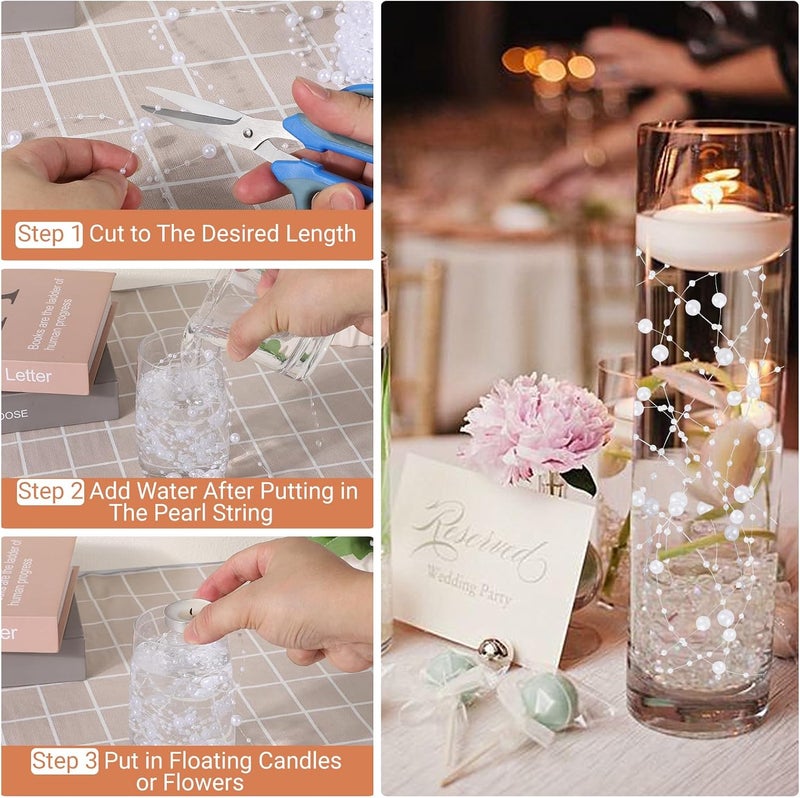 SUREAM Artificial Pearl String, 98 Feet Pearl Garland for Decorating, White Bead String for Floating Candle, Faux Pearls Beads String for Vases Filler Wedding Centerpiece Party Christmas Home Decor - Image 3