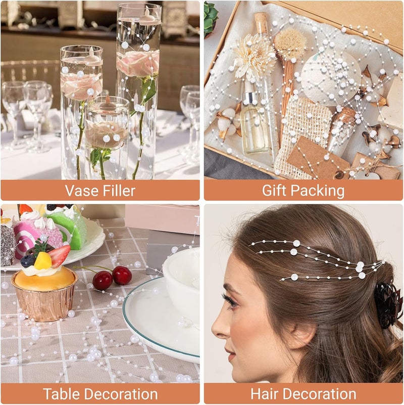 SUREAM Artificial Pearl String, 98 Feet Pearl Garland for Decorating, White Bead String for Floating Candle, Faux Pearls Beads String for Vases Filler Wedding Centerpiece Party Christmas Home Decor - Image 5