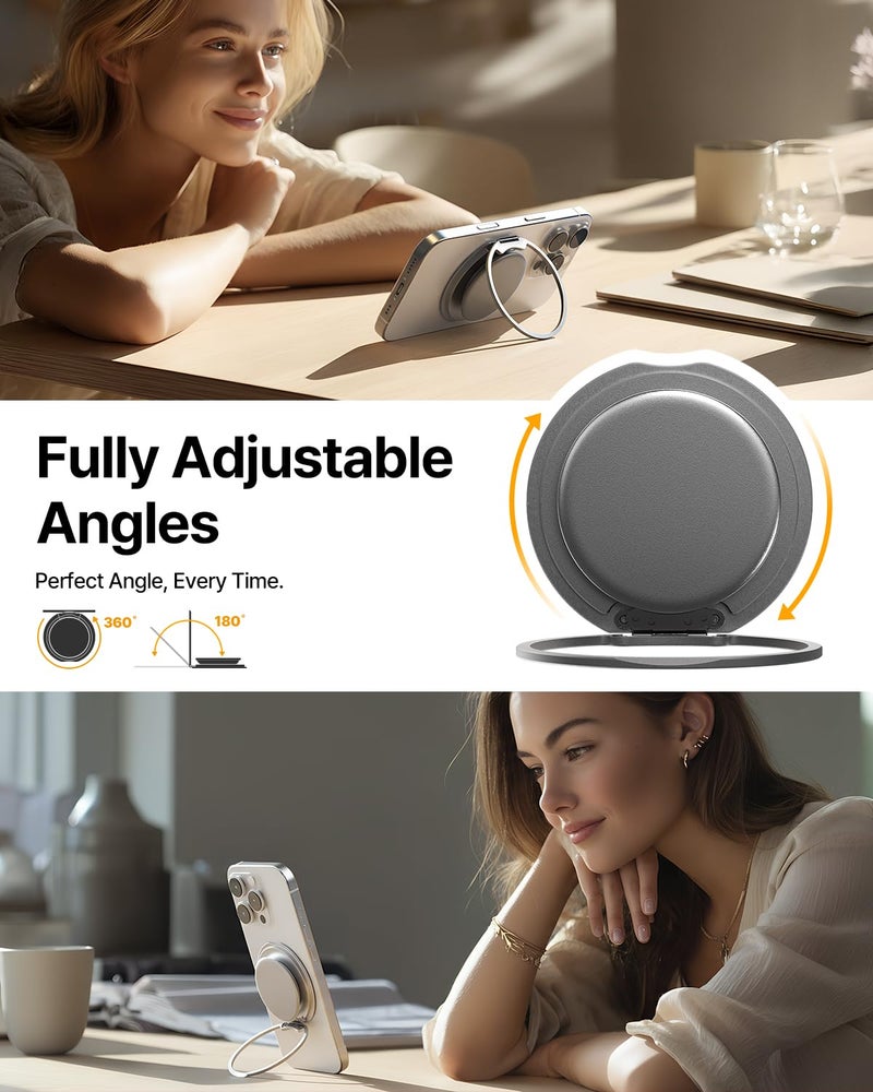 سينجيمورو Sinjimoru Magnetic Phone Grip for MagSafe, Kick-Out Ring Stand, Silver - Image 3