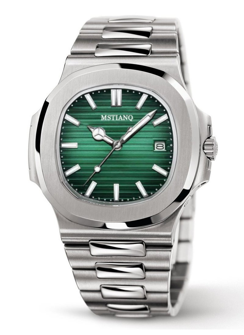 MSTIANQ Watches for Men Stainless Steel Quartz Water-Resistant Men's Watch Green 40mm Dial  - Image 1