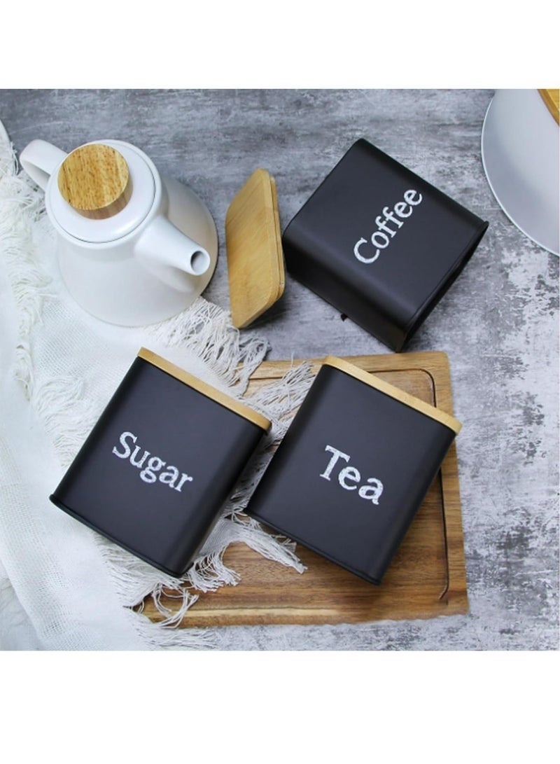 عربست مجموعة تخزين أدوات المطبخ من 3 قطع من الفولاذ المقاوم للصدأ بسعة كبيرة، منظم للسكر، صندوق تخزين الشاي، برطمانات تخزين القهوة، مجموعة تخزين حاويات المطبخ بأغطية من الخيزران - Image 5